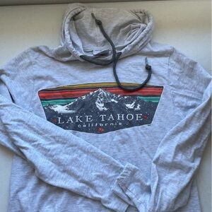 Prairie Mountain - long sleeve hooded Tshirt - Lake Tahoe - gray with drawstring